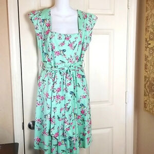 Lady Vintage Inspired 50'sWomen Casual Tunic Pin Up Floral Caged Bird Dress Sz16